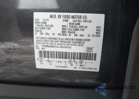 2020 Ford Explorer Xlt z USA, uszkodzony, nr VIN 1FMSK8DH3LGB45655